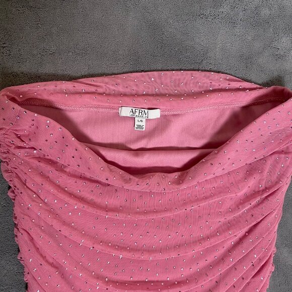 AFRM Womens‎ Rhinestone Pink Ruched Strapless Mesh Top Size Large Blouse NWT - Picture 3 of 7